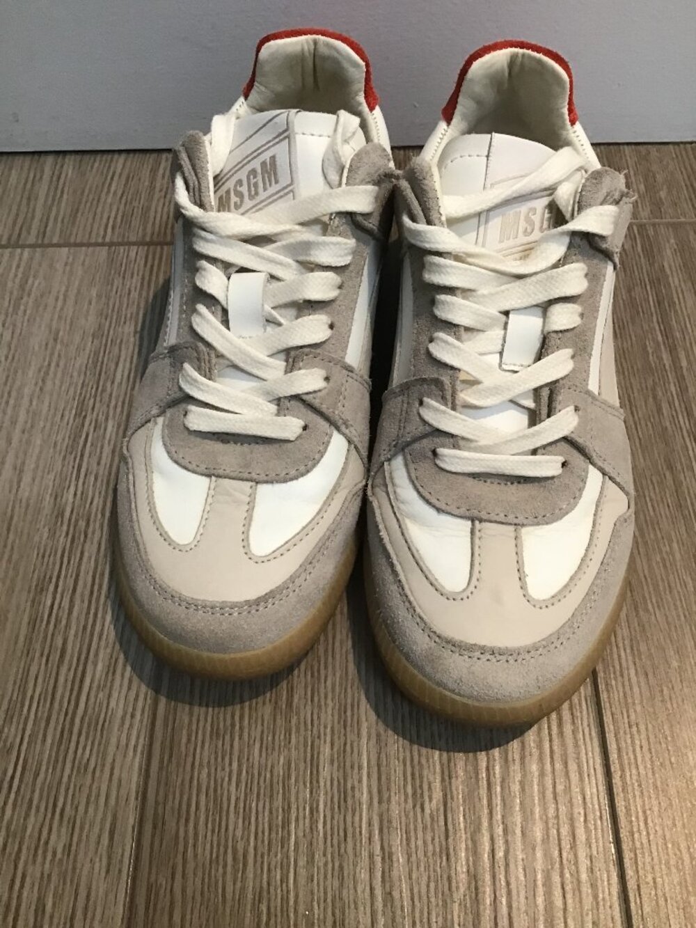 MSGM White & Grey Suede Leather Low Top Sneakers Gum Sole EU [SIZE] 35